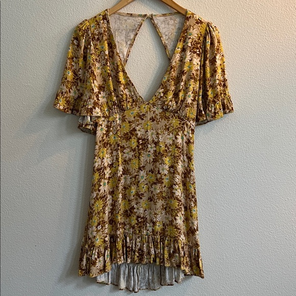 Sky To Moon Dresses & Skirts - SKY TO MOON Frill Ruffle Mini Sundress Dress Sunflower Floral Yellow/Brown L